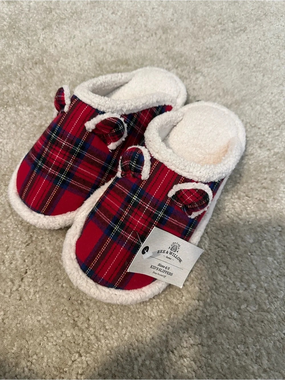 Bee & Willow Kids' Red Plaid Slip-On Slippers